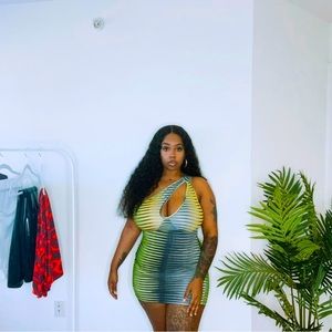 Random Geo Print One Shoulder Cut Out Bodycon